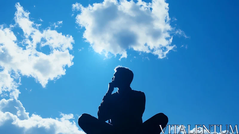 Pensive Silhouette with Clouds and Sky AI Image