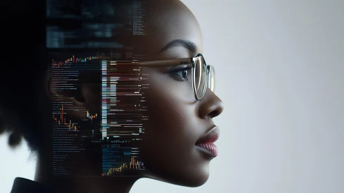 Digital Data Streams Overlay Woman Portrait