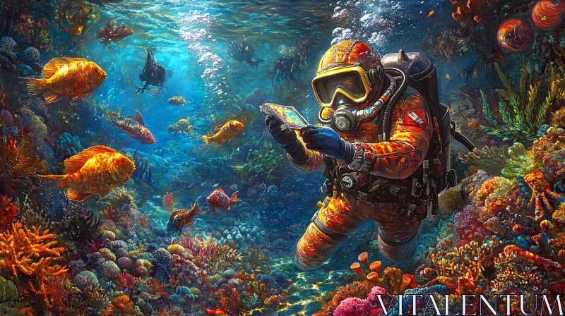 Underwater Scene with Scuba Diver AI Image