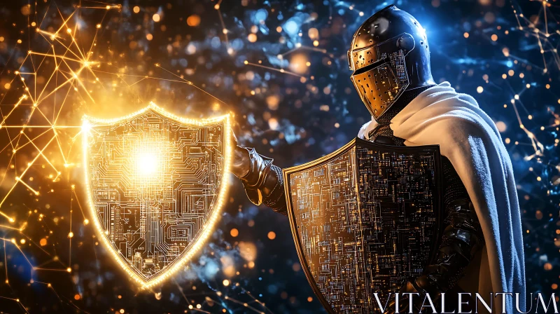 AI ART Cybersecurity Knight with Glowing Shield