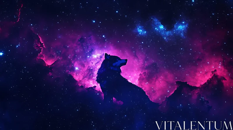 AI ART Wolf in Space Nebula