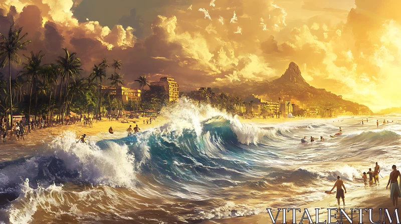 AI ART Tropical Beach with Crashing Waves