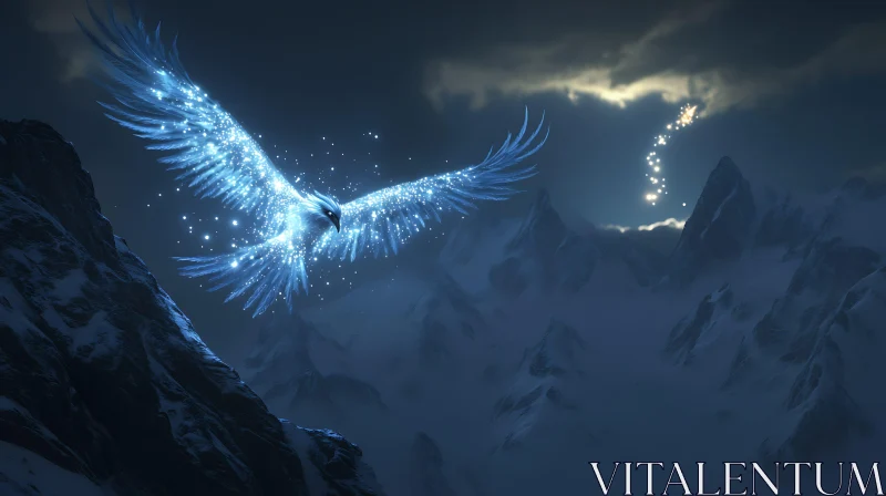 Glowing Bird Mountain Flight AI Image