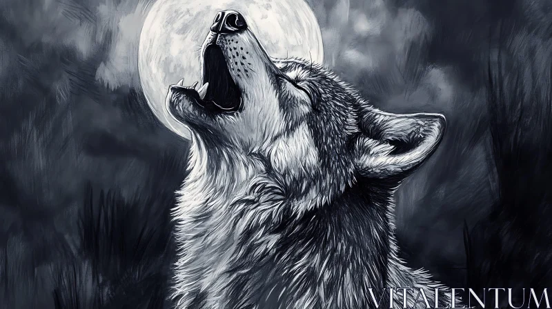 Monochrome Wolf and Moon Art AI Image