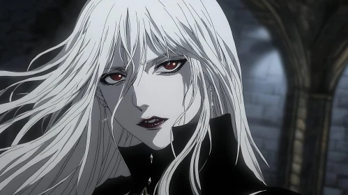 Gothic Anime Vampire with White Hair