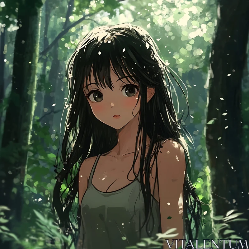 Peaceful Anime Character in Nature AI Image