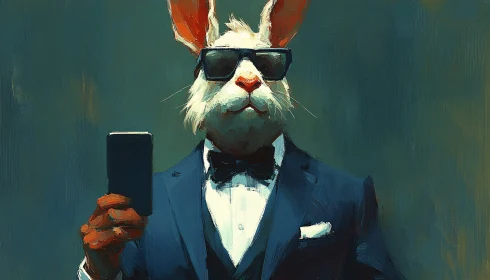 Stylish Rabbit with Smartphone