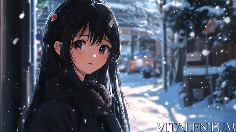 Anime Character in Snowy Setting AI Image