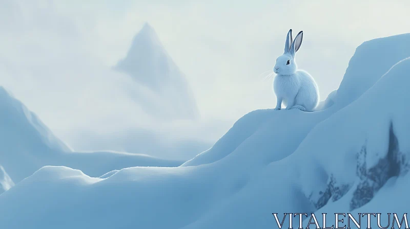 White Rabbit in Winter Wonderland AI Image