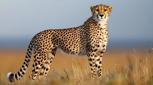 Spotted Cheetah in Grassy Field