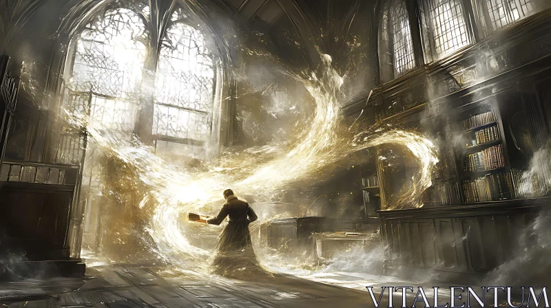 AI ART Magical Library Scene with Wizard