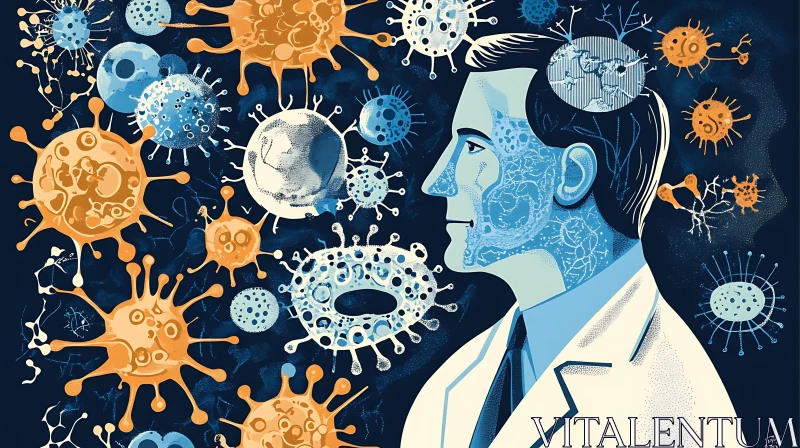 AI ART Medical Research: Scientist and Virus Cells