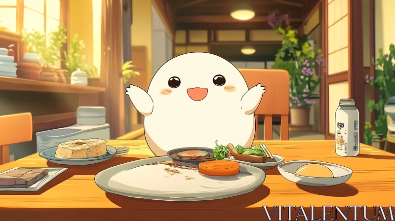 Cute Anime Character Enjoying a Meal AI Image