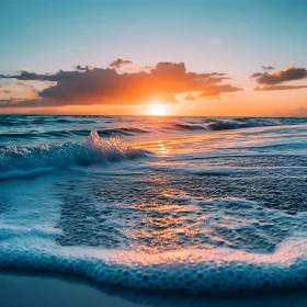 Sunset Over the Ocean Waves