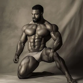 Muscular Man Kneeling in Sepia