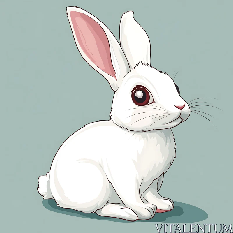 Cartoon White Bunny with Pink Ears AI Image