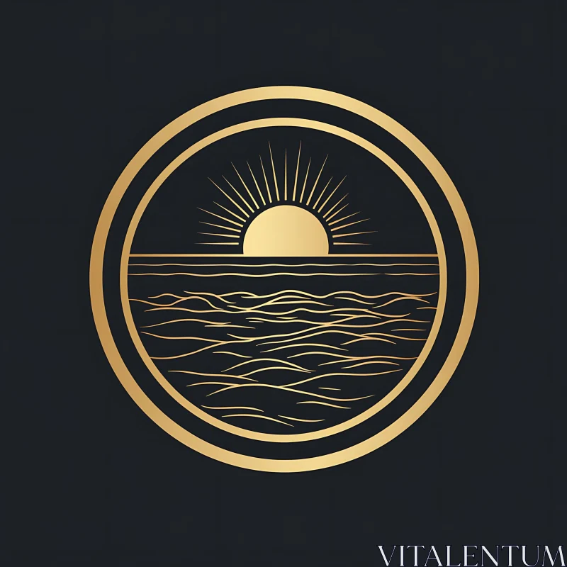 Stylized Ocean Sunset Circle Art AI Image