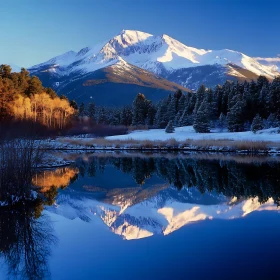 Snowy Mountain Peaks Reflected