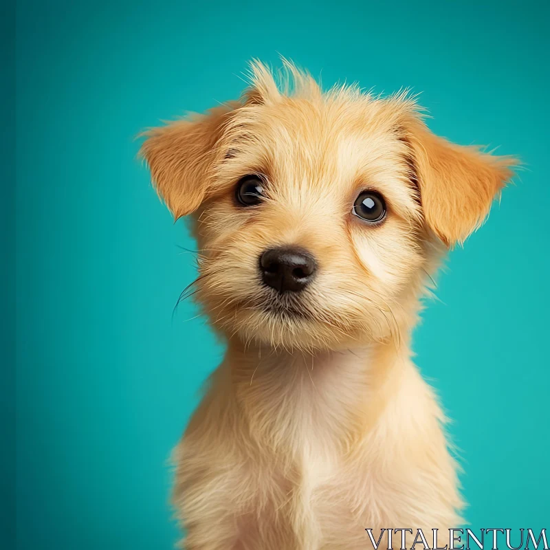 Cute Puppy Portrait with Teal Background AI Image