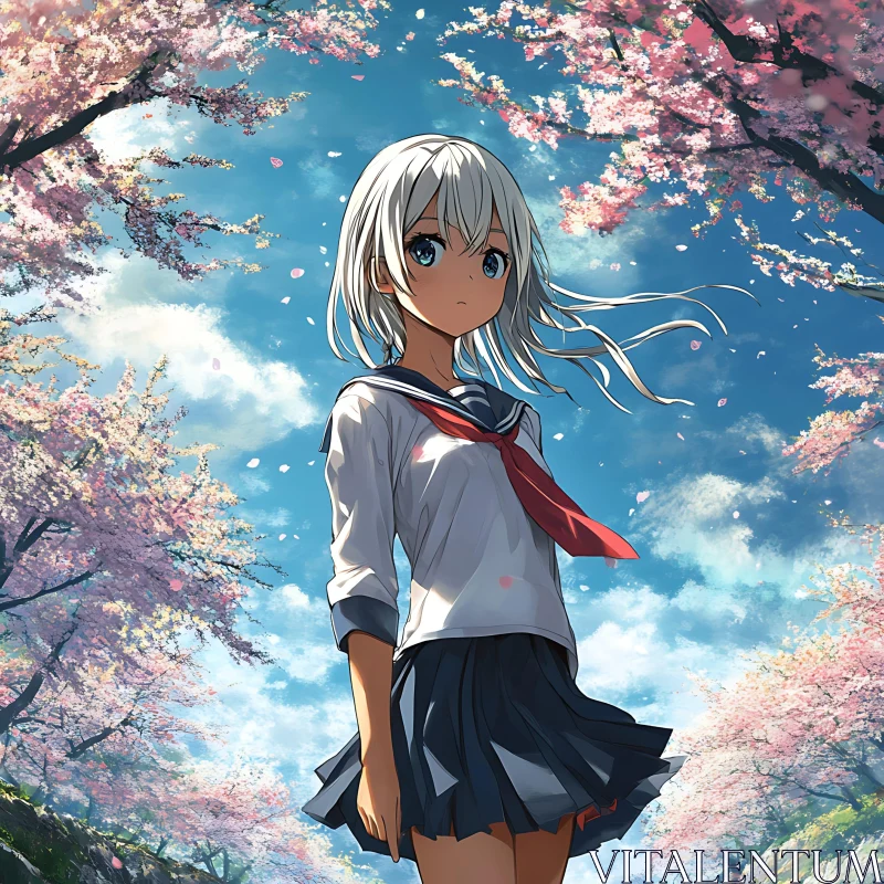 Anime Girl in Spring AI Image