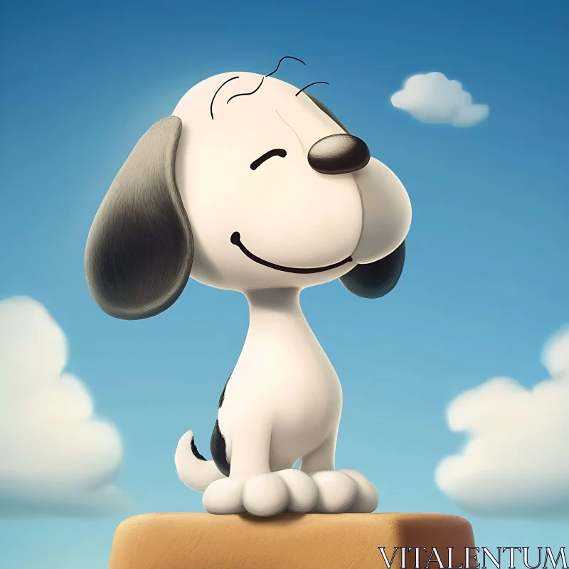 Happy Animated Dog with Cloudy Sky Background AI Image