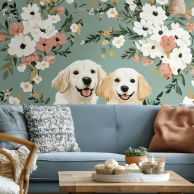 Inviting Living Room Decor with Dogs and Flowers