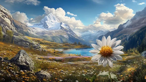 White Daisy with Mountain View