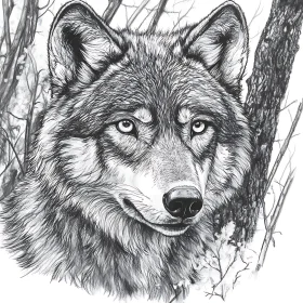 Detailed Wolf Illustration in Black and White