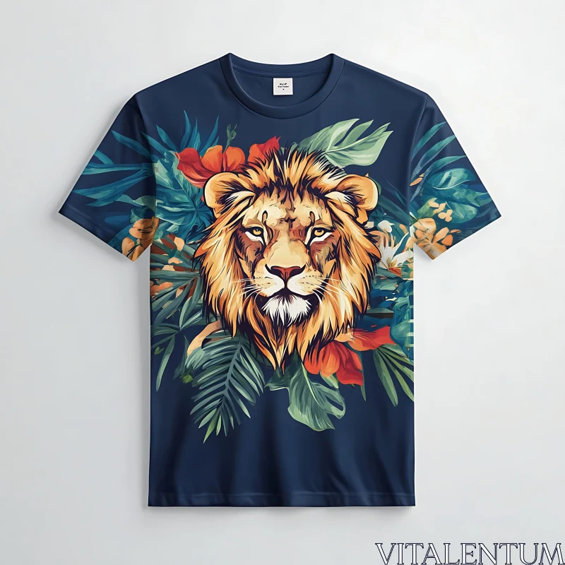 AI ART Stylish Lion and Floral T-Shirt