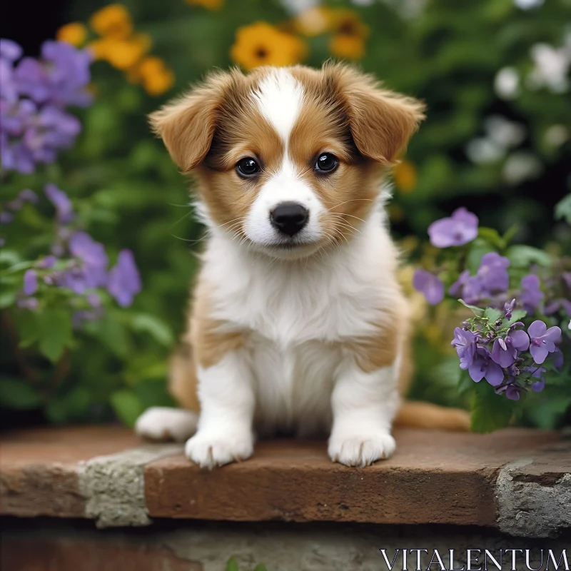 Adorable Puppy Among Vibrant Flowers AI Image