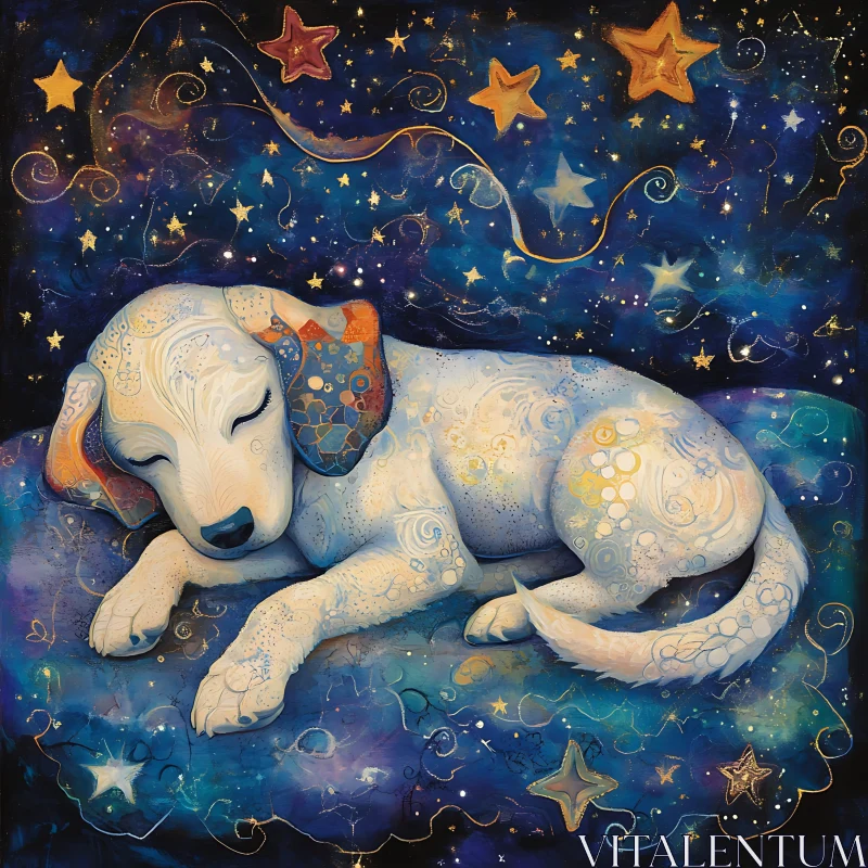 Dreaming Puppy in Starry Fantasy World AI Image