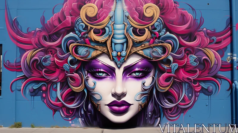 Intricate Fantasy-Inspired Graffiti Mural with Vibrant Colours AI Image