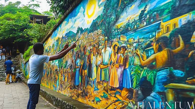 Street Art: Colorful City Life Depicted AI Image