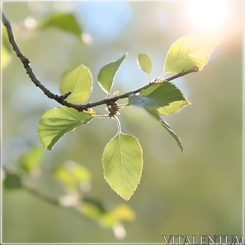 Sunlit Green Leaves on Branch