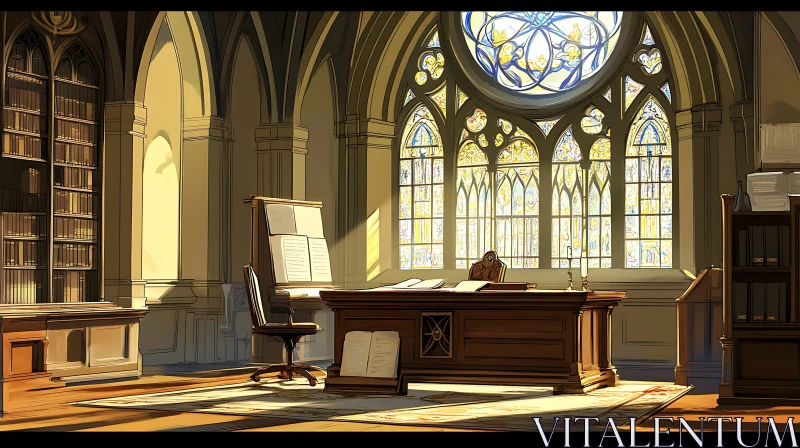 Sunlit Study Room with Bookshelves
