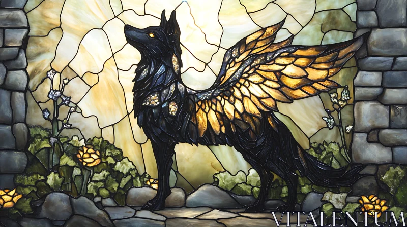 Stained Glass Winged Wolf Illustration