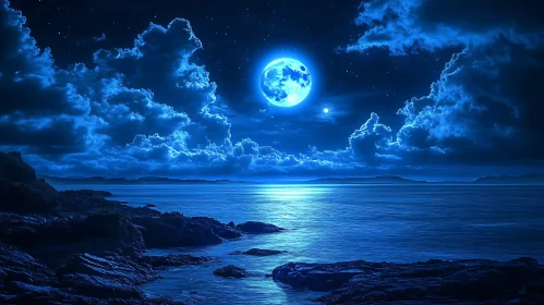 Ocean at Night with Moon Reflection
