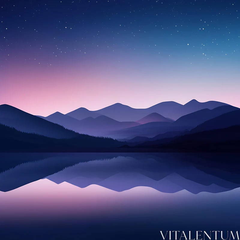 AI ART Starry Night Mountain Lake Scenery