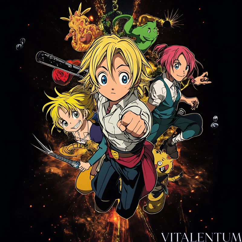 Anime Heroes in Vibrant Battle Scene