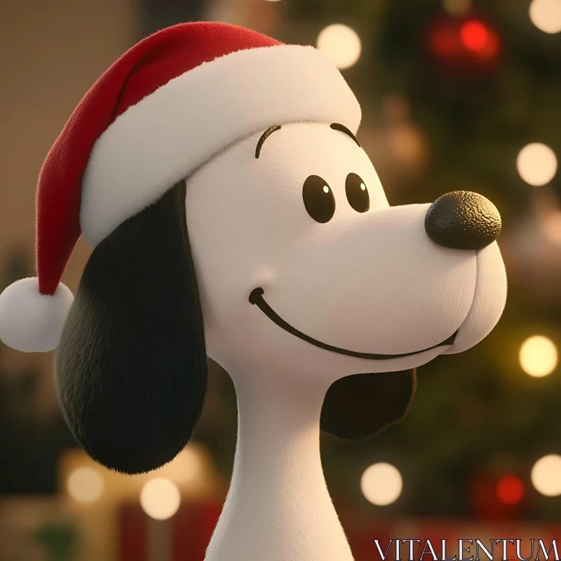 Joyful Holiday Cartoon Dog with Santa Hat