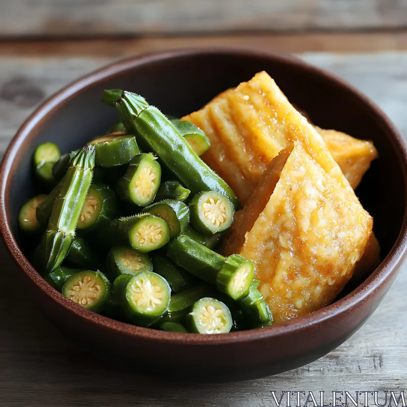 Bowl of Okra and Golden Tofu