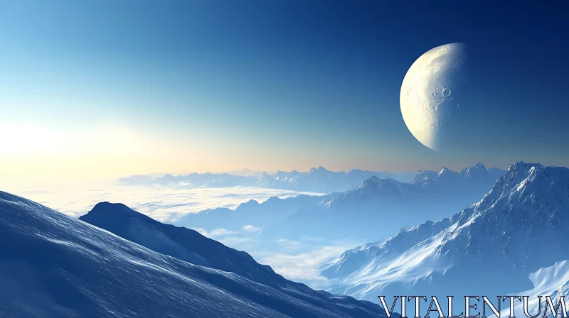 Winter Mountain Landscape with Moon AI Image