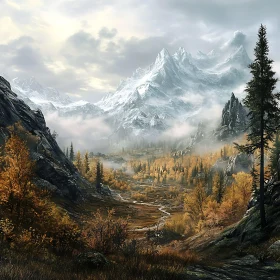 Snowy Peaks and Golden Valley View