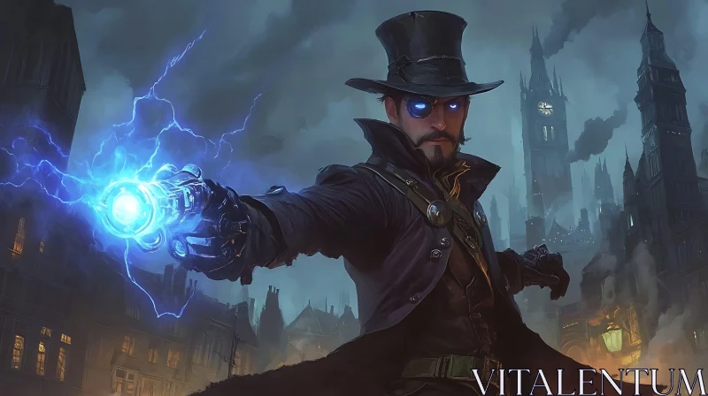 Man with Magic Device in Urban Setting