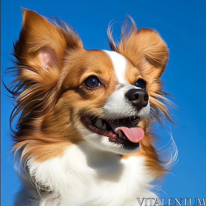 Happy Papillon Dog with Perky Ears and Blue Sky