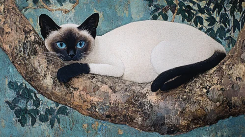 Graceful Cat with Blue Eyes on Textured Background