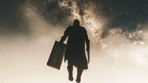 Celestial Warrior: A Silhouette in Space