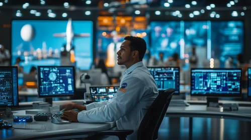 Man working in a modern control room