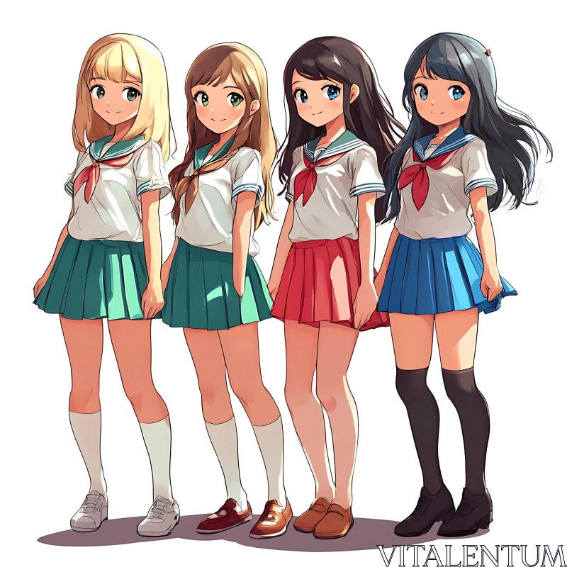 Group of Anime-style Schoolgirls