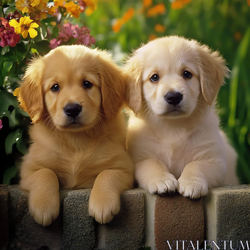 AI ART Cute Golden Retriever Puppies Amidst Flowers